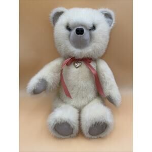 Vintage Handcrafted “the Family Bear” Cream Plush Teddy Bear/w Heart Charm